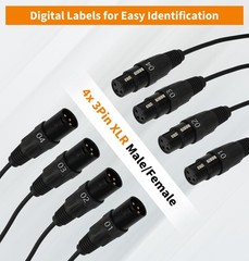 Jamesin XLR Snake Cable to Ethercon Cable, 4 Channel 3-pin One pair, Black