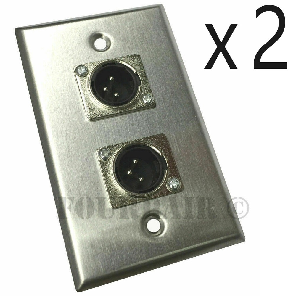 2 Pack – 2-Port Dual Socket XLR Male Stainless Steel Microphone Mic Wall Plate