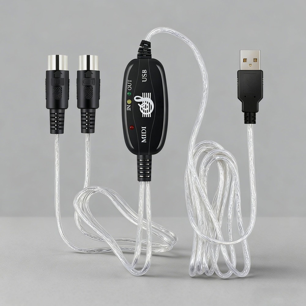USB IN-OUT MIDI Interface Cable Converter to PC Music Keyboard Adapter Cord5KXWb