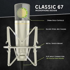 MA-67 Studio Condenser Microphone with Pop Filter and XLR Cable