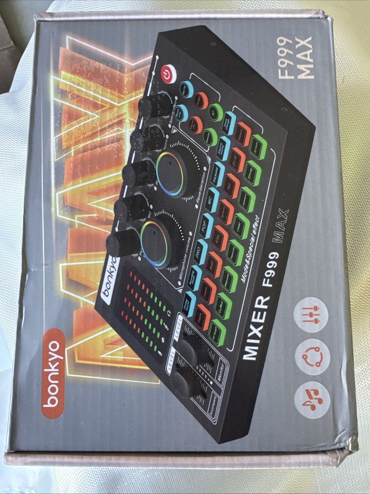 F999MAX Live Sound Card, Professional Audio Mixer & Noise Reduction, Metal