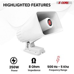 5Core Indoor Outdoor PA Horn Speaker 5×8 Inch Loud PA System 8Ohm 65W Loud Siren