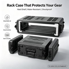 2U HDPE Detachable Rack Flight Case,15″ Depth Waterproof For Pro Audio Equipment
