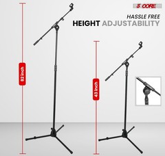 5 Core Microphone Stand Floor Height Adjustable w Extending Telescoping Boom Arm