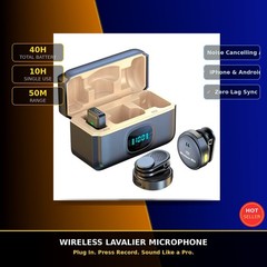 Wireless Lavalier Mic for iPhone Android USB-C 40H Noise Cancelling TikTok