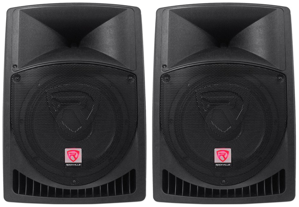 Pair Rockville Power Gig RPG12 12″ Powered Active 1600 Watt 2-Way DJ PA Speakers