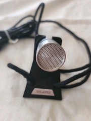 Vintage Sears DYNAMIC Microphone 200 OHMS 84-23410 Silver, With Stand Hanger
