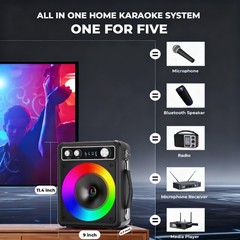 VOSOCO Karaoke Machine with 2 Wireless Microphones, T03-2 MICS, Black
