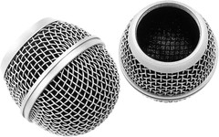 2 PCS Microphone Ball Head Mesh Grill, Silver Microphone Head Replace, Compatibl
