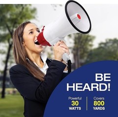 Megáfono con Sirena Integrada, Volumen Ajustable y Alcance de 800 Yardas US NEW