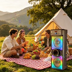 Dual 10″ Portable Bluetooth Party Speaker Woofer Heavy Bass Sound System w/ Mic