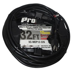 ProX XC-MEP12-326 32′ 110V Male to 6 Socket 110V Female Power Cord 6 Outlet 12/3