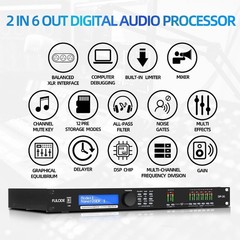 2-In/6-Out Professional Digital Audio Processor, DSP Loudspeaker Management for