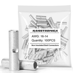 haisstronica Non Insulated Butt Connectors Kit, 100pcs 16-14 AWG, silver