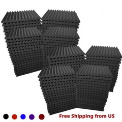 12-96PCS Black Acoustic Foam Panel Wedge Studio SoundAbsorb Wall Tiles Free Ship