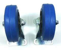 Set Of (2)Two Heavy Duty Fixed Casters with 4″(97.85mm) Dia. Blue Rubber Wheels