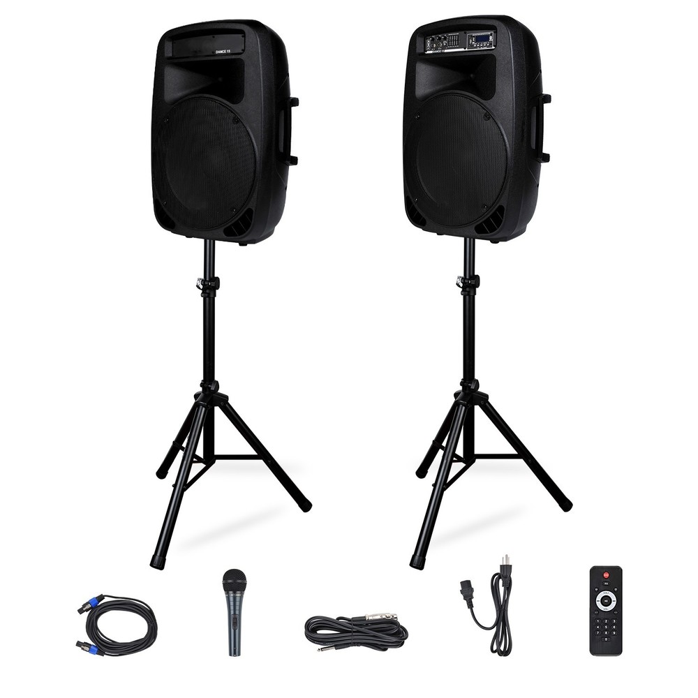 PRORECK Party 15 2000W 15″ Powered Bluetooth PA System LED Lights Mic Stands DJ