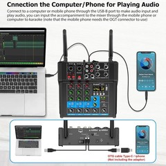 150W x2 Powered Amplifier Audio Mixer,4 Channel with Dual Wireless Mic Sound …