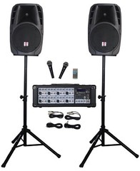 Rockville RPG2X12 Package PA System Mixer/Amp+12″ Speakers+Stands+Mics+Bluetooth