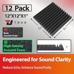 12 Pack Acoustic Panels – Sound Proof Foam Panels for 1″ Thick 12 Pack Black
