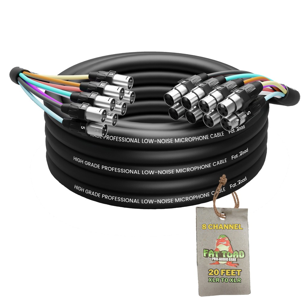 XLR Snake Cable Patch – 8 Channel 20ft Pro Audio Mic Cord Mixer Sound Stage PA