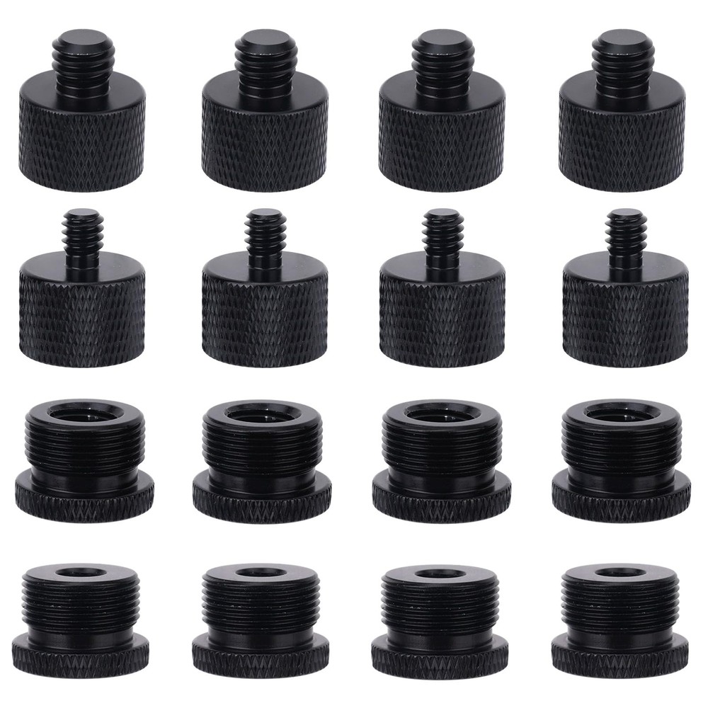 16pcs Mic Stand Adapter Parts Set, 5/8 to 3/8 & 1/4 Aluminum black