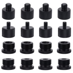 16pcs Mic Stand Adapter Parts Set, 5/8 to 3/8 & 1/4 Aluminum black