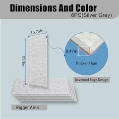 6 Pack Thickened Soundproof Wall Panels 6pack 15.75×31.5inch 6pack Silver Grey