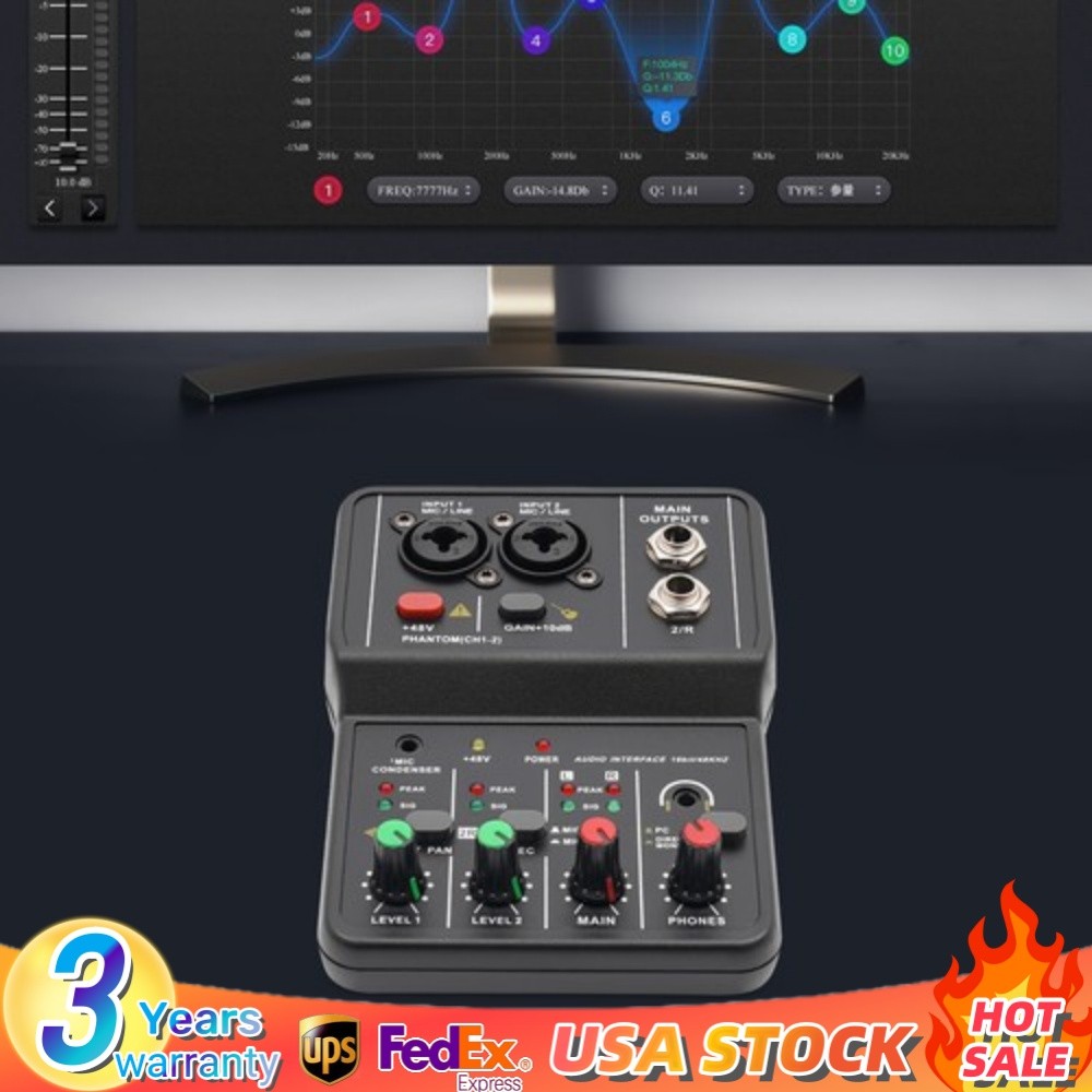 2-channel Mini Audio DJ Mixer Console, Professional Controller Sound Mixer USB