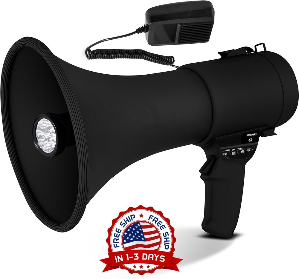 Megafono altavoz PA sirena incorporada volumen ajustable y 1200 yardas seguridad