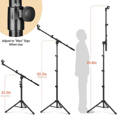CAHAYA Mic Stand Floor Adjustable – Tripod Boom Arm Microphone Stand with Carryi