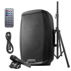 Gemini 2000W Bluetooth PA Speaker with Stand – 15” Powered Loudspeaker with USB,