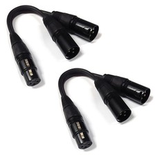 2 Pack Lot – 3-Pin XLR Female to Dual 2 Male Y Splitter Mic Cable Adaptor 16 AWG