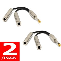 6.35mm 1/4″ TS Male Mono to Dual 1/4″ TS Female Mono Y Splitter Audio Cable 2Pcs