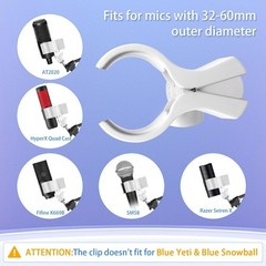 2 PCS White Microphone Holder Adjustable Mic Clip Fits 32mm To 60mm