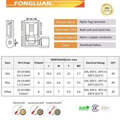 100pcs Nylon Flag Spade Female Insulated Terminals 24-10 Gauge Quick…