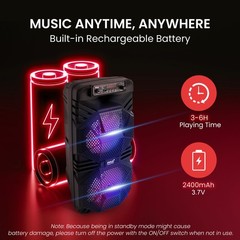 Pyle Bluetooth PA Speaker System – 600W Rechargeable Outdoor Black
