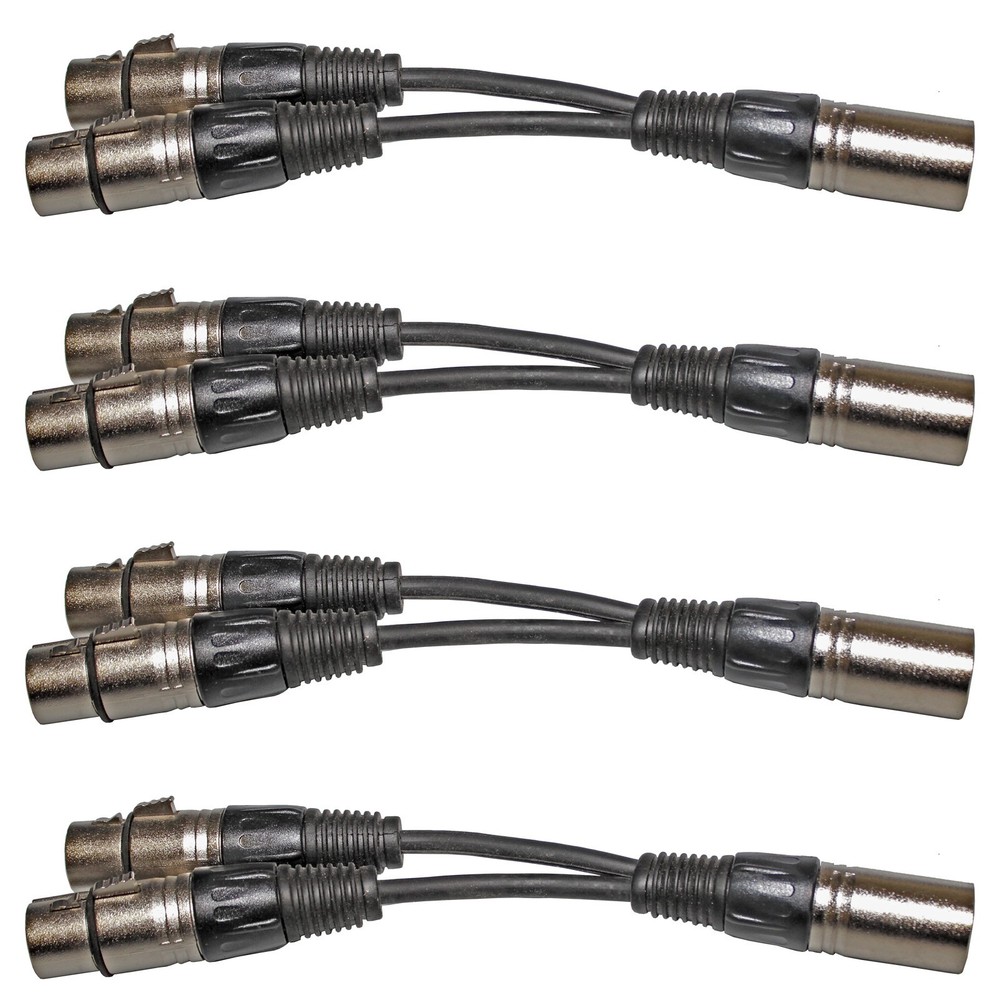 4 XLR 3pin 1 MALE plug to 2 FEMALE dual jack Y SPLITTER mic cable adaptor 6 inch