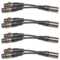 4 XLR 3pin 1 MALE plug to 2 FEMALE dual jack Y SPLITTER mic cable adaptor 6 inch