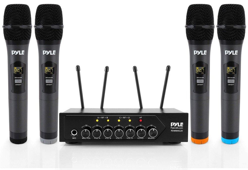 Pyle UHF Wireless Microphone System – PA Public Address Mic System with 4 Han…
