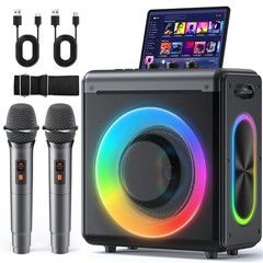 Karaoke Machine with 2 Wireless Microphones: Portable Bluetooth Speaker for