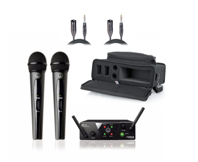 AKG WMS 40 MINI2 Dual Handhelds Plus 2 Trs-Xlr 10′ cords + Carry Bag US25AC