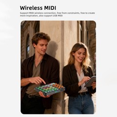 Portable Rechargeable MIDI Controller Wireless Connection 8 Knobs 6 Custom Keys