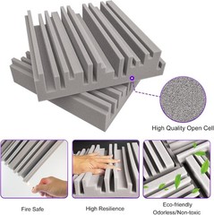Self-adhesive Acoustic Foam Panels, 12 X 12 X 2 Inches 6 Pcs Broadband Sound Abs