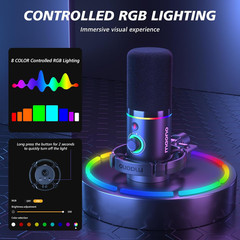XLR/USB Dynamic Microphone Kit, RGB Podcast Mic with Software, Mute, Gain Knob,