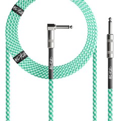 Mophead 15′ Braided 1/4″ TS to 1/4″ TS Guitar Cable Right Angle Green/White