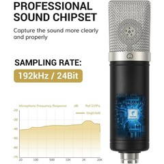 Condenser Microphone 192kHz/24Bit USB Cardioid Computer Mic Set for Studio