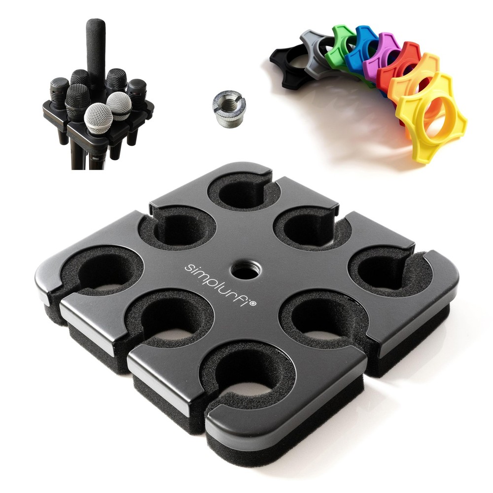 Multi Microphone Holder for Mic Stand – Holds 8 Mics 8 Anti-Roll Rings