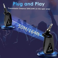 Wireless Guitar System Transmitter Receiver: UHF Cordless 164 Feet Range – 6 Cha