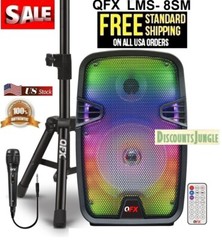QFX LMS-8SM Rechargeable Party Bluetooth Speaker +USB/SD/FM/AUX +Mic/Stand